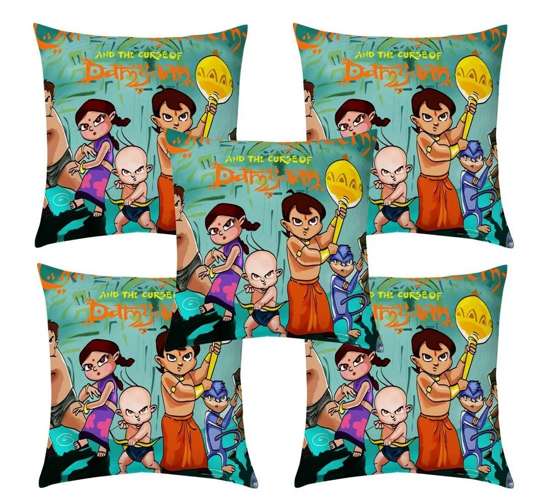 Chhota bheem jute printed cushion cover premium back, 16x16 inches, Set of 5