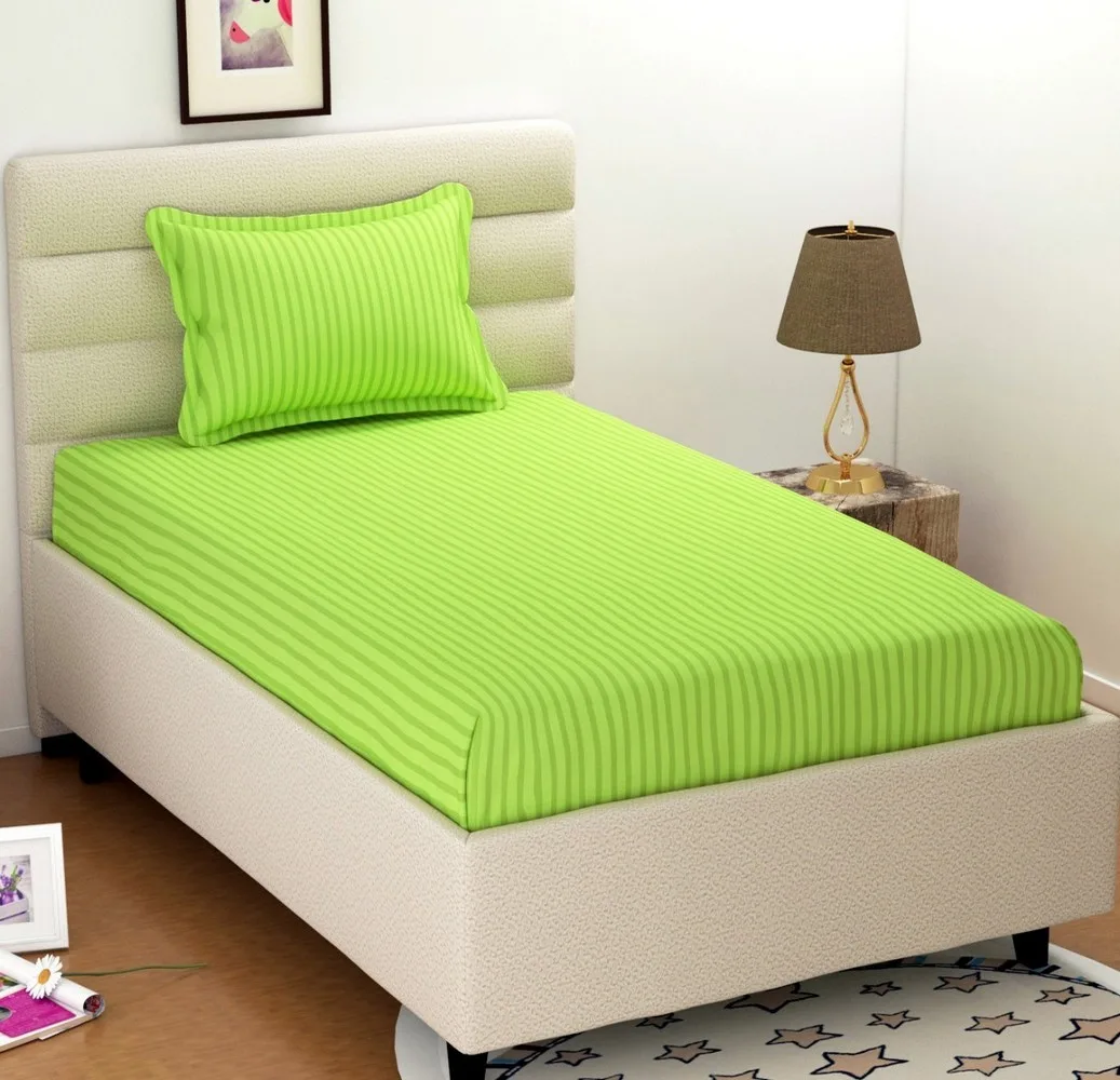 Plain stripes single bed bedsheet, 60x90, green