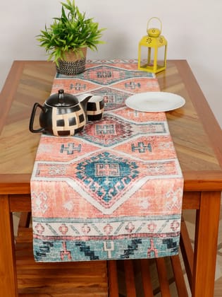 Cotton polyester printed table runner, classic, abstract, 54x14, Orange, Blue, Green