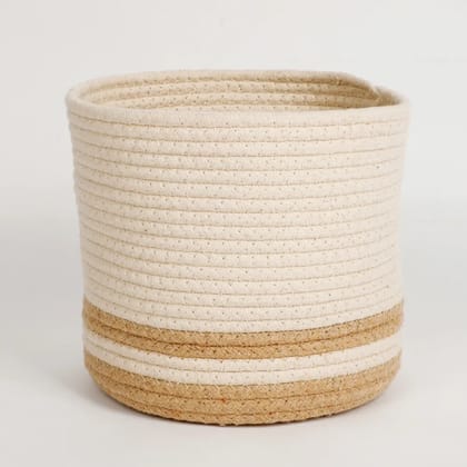 Cotton Dual color basket, dual line, 8x8, beige, cream