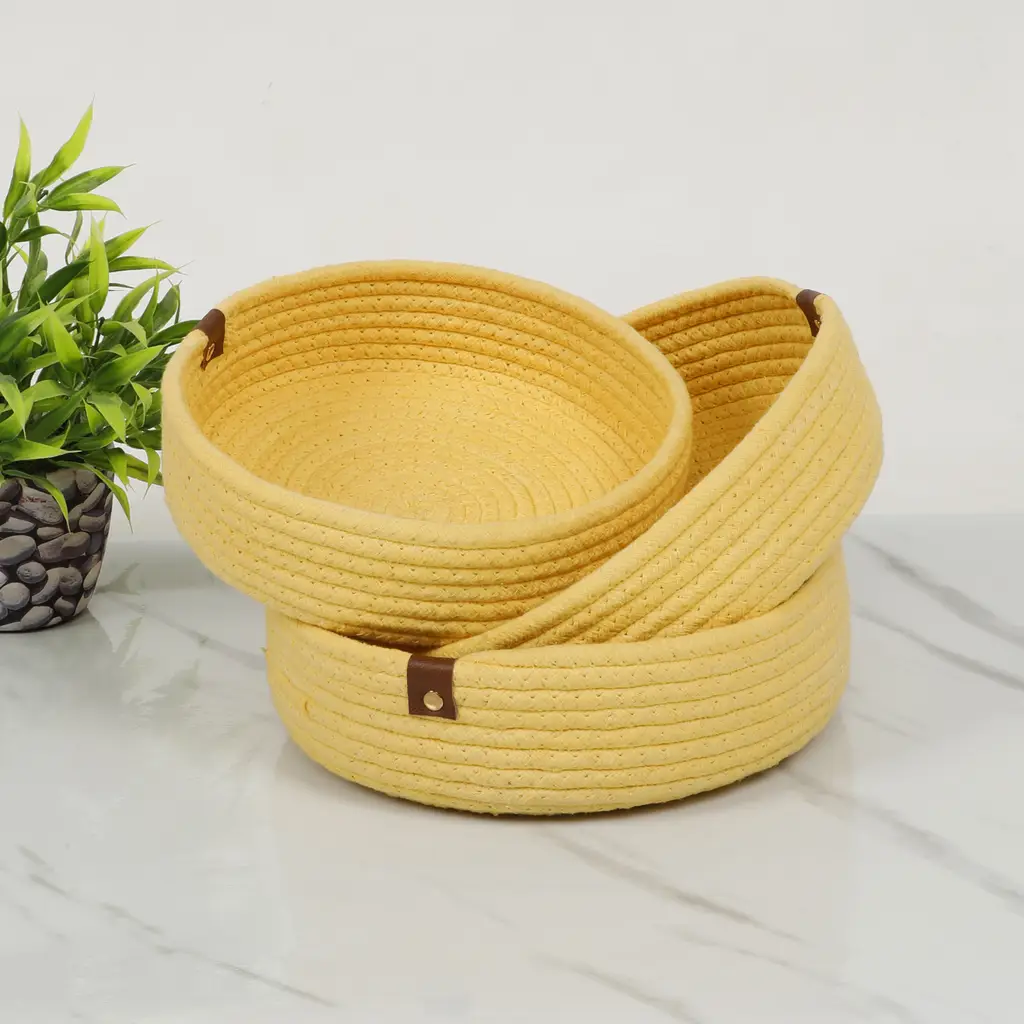 Cotton plain color yellow tiny shelf storage basket, s,m,l, yellow, 8.5,9x9.5