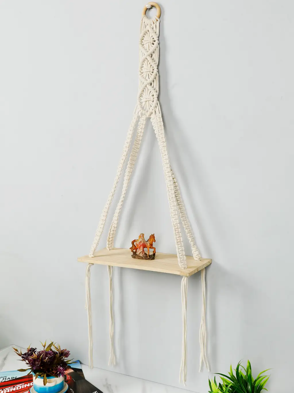 Macrame Wall hanging shelf, small knot support, 12x5, off-white