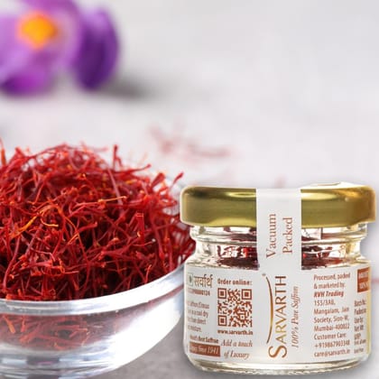 SARVARTH Finest A++ Grade 100% Pure Original Saffron/Kesar for Food/Cuisine Skin Care and Improved Health | Kesar for Pooja & Gifting | Saffron with Glass Bottle (1 gram)