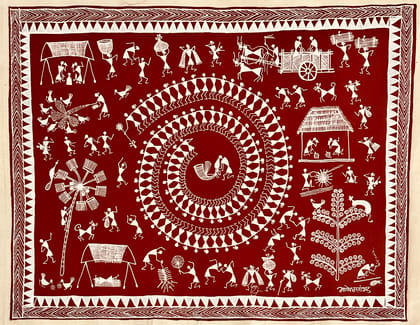 Warli painting on cloth 22x16