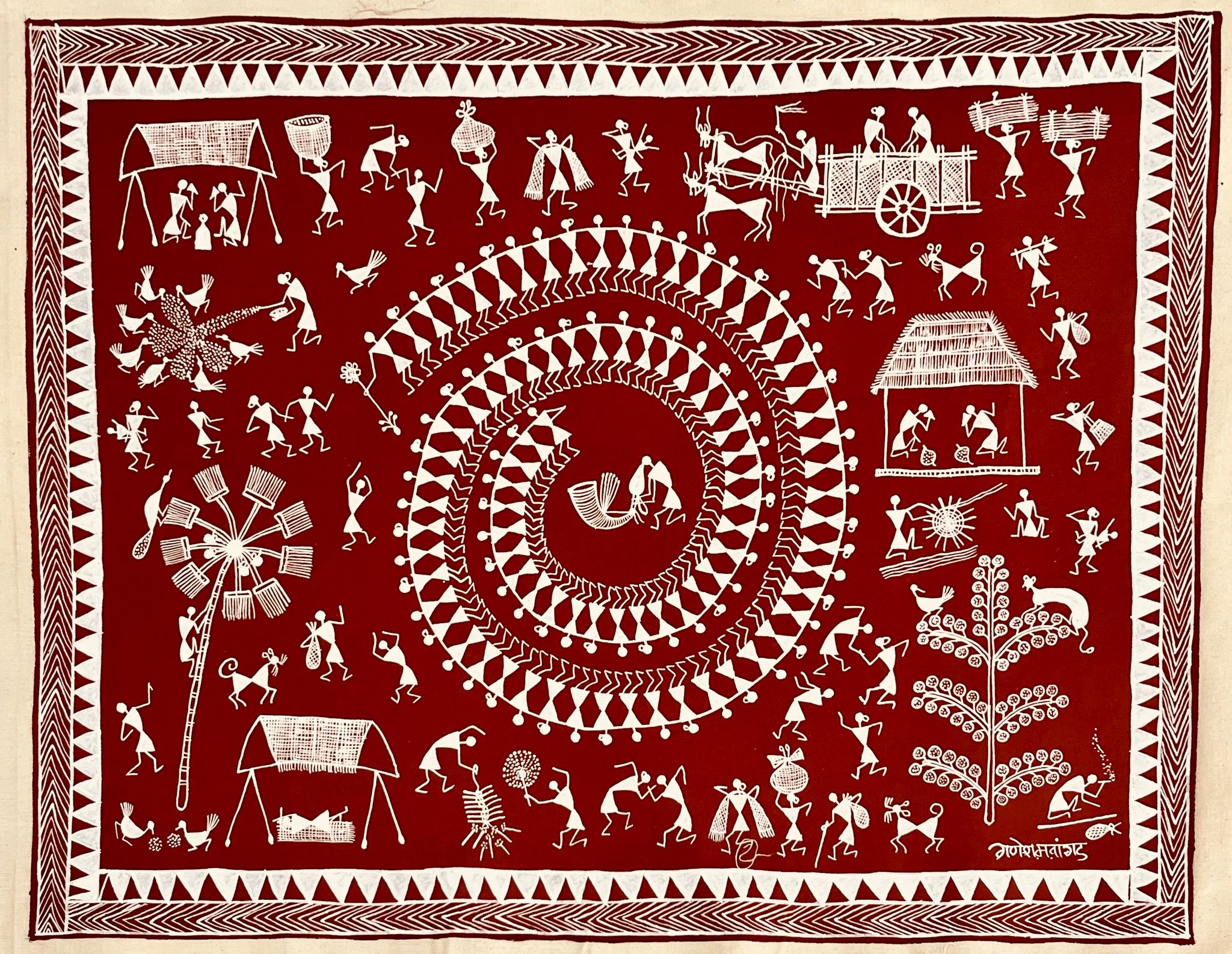 Warli painting on cloth 22x16