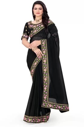 Solid/Plain Bollywood Georgette Saree (Black)