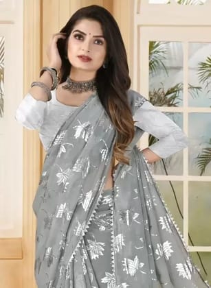 Self Design Bollywood Georgette Saree (Grey)