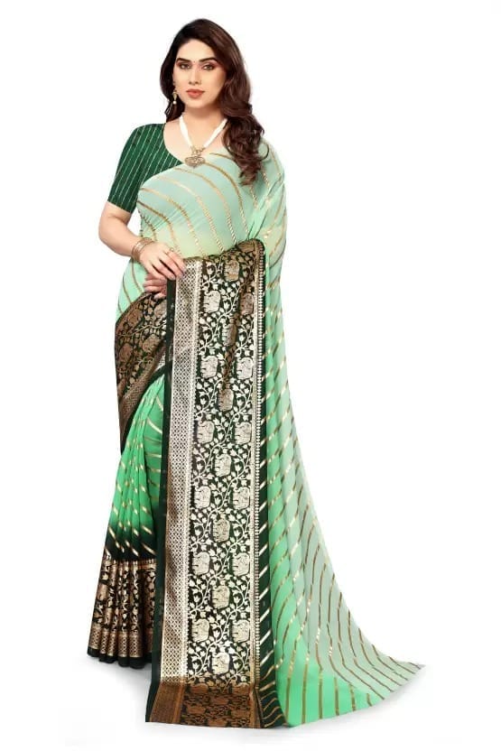 Floral Print Bollywood Georgette Saree (Green)