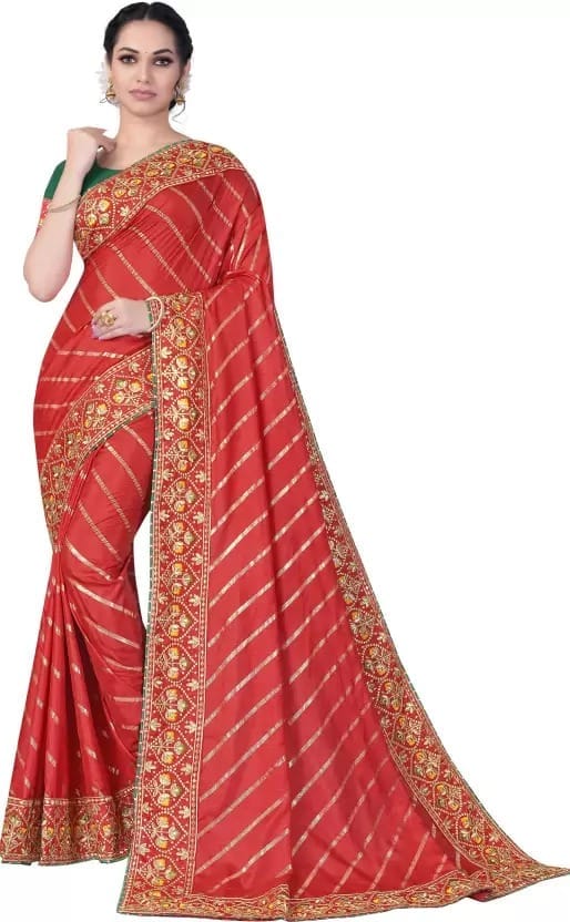 Embroidered Bollywood Silk Blend Saree (Red)