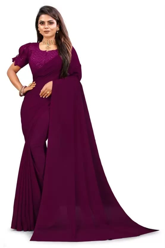 Self Design Bollywood Georgette Saree (Purple)