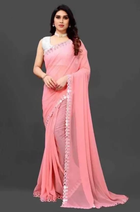 Self Design Bollywood Georgette Saree (Pink)