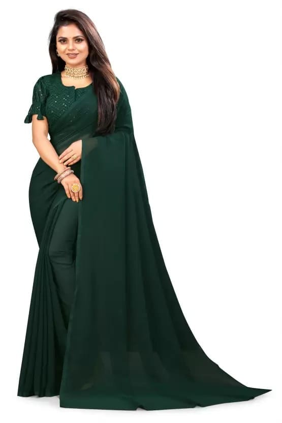 Self Design Bollywood Georgette Saree (Green)