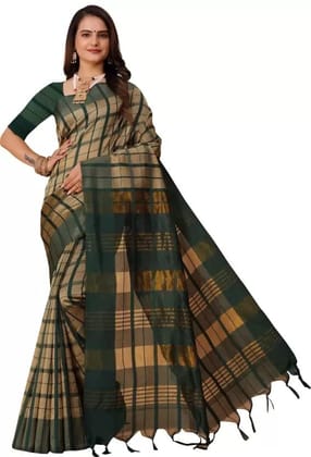 Checkered Bollywood Cotton Silk Saree (Green)