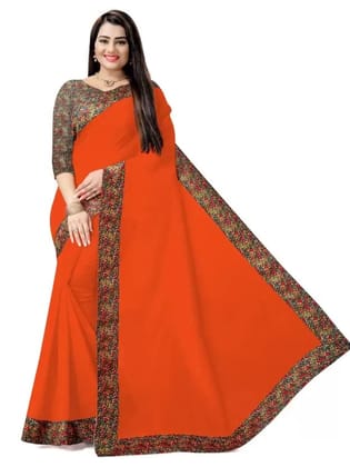 Solid/Plain Chanderi Cotton Blend Saree (Orange)