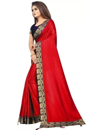 DRIZOMIZ Solid/Plain Chanderi Silk Blend Saree (Red)