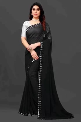 DRIZOMIZ Self Design Bollywood Georgette Saree (Black)