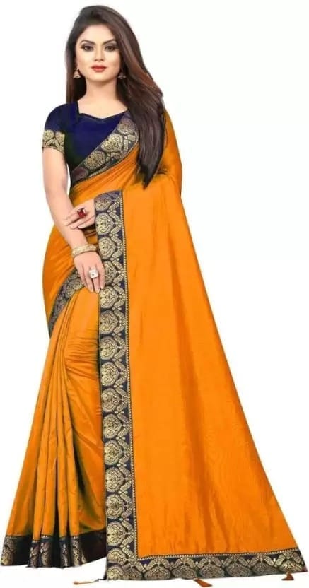 Solid/Plain Chanderi Silk Blend Saree (Yellow)