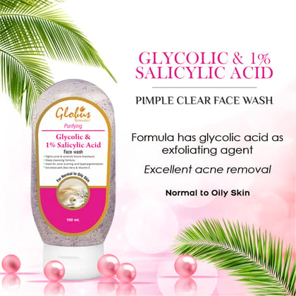 Globus Remedies Anti Acne Glycolic & 1% Salicylic Acid Face wash, For Oily & Acne Prone Skin, 100 ml