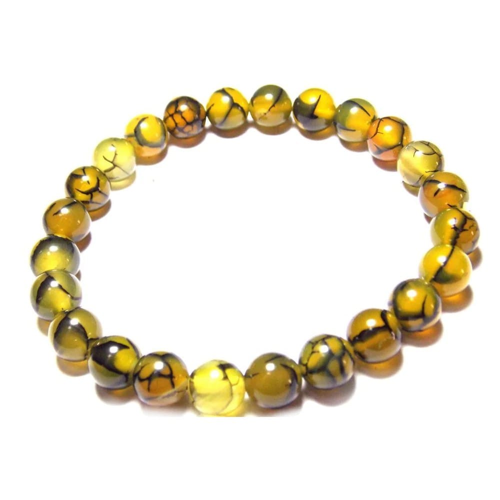 Ekdant Yellow Dragon Vein Agate Bracelet Natural Crystal Healing Bracelet Gemstone Jewellery Beaded Stone Bracelet for Men & Women, Bead Size 8 mm