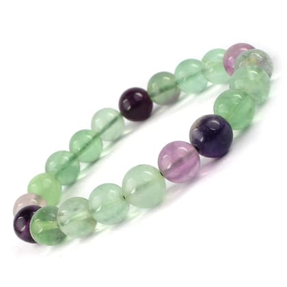 Ekdant Natural Multi Fluorite Bracelet 6 mm Beads Bracelet Round Shape for Reiki Healing and Crystal Healing Stone Semi Precious Gemstones Stretchable Bracelet