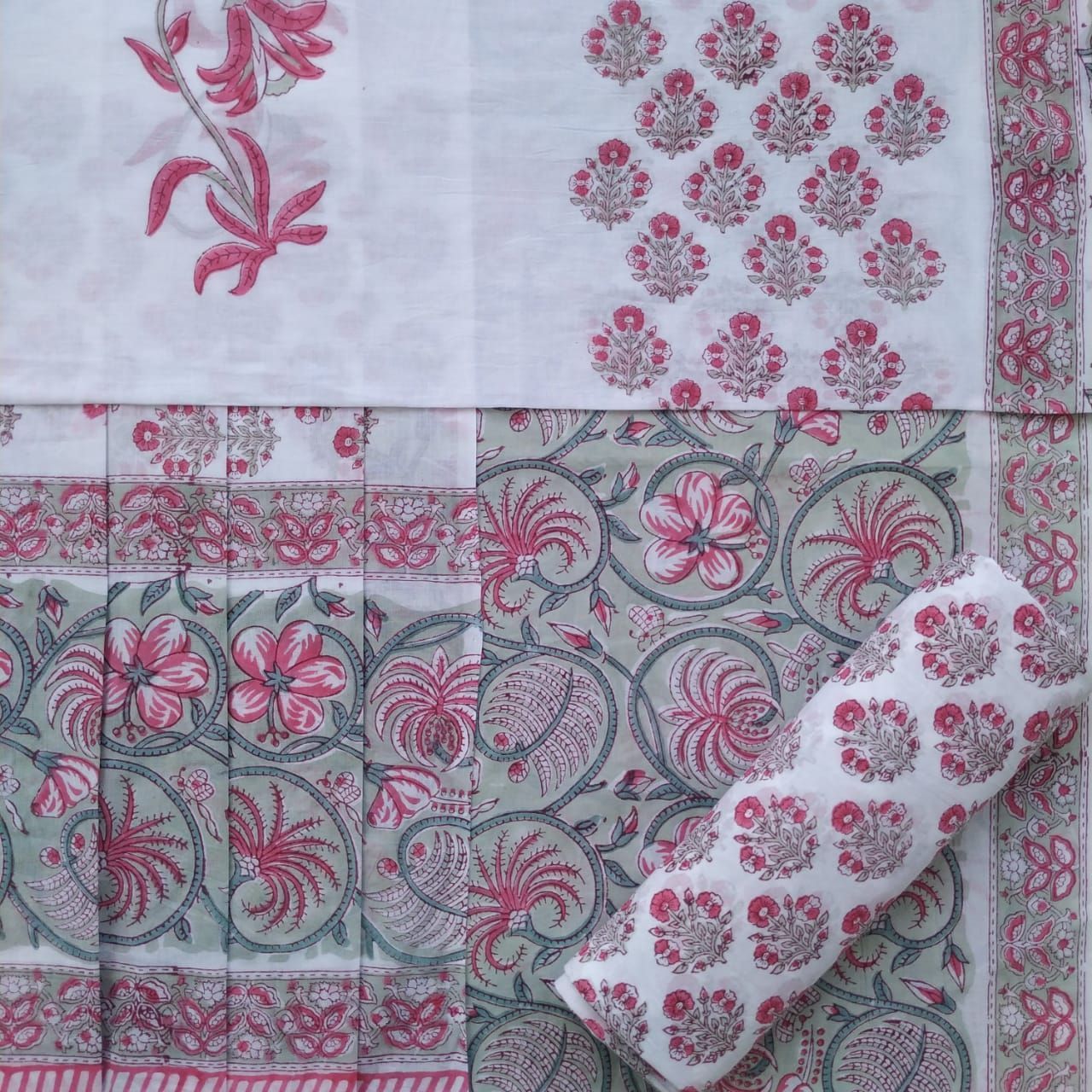 Exclusive Hand Block Print Pure Cotton Suit with Mulmul Dupatta (PRMUL208)