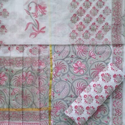 Shalvi's Hand Block Print Pure Cotton Suit Material with Kota Doria Dupatta (3CKD377)