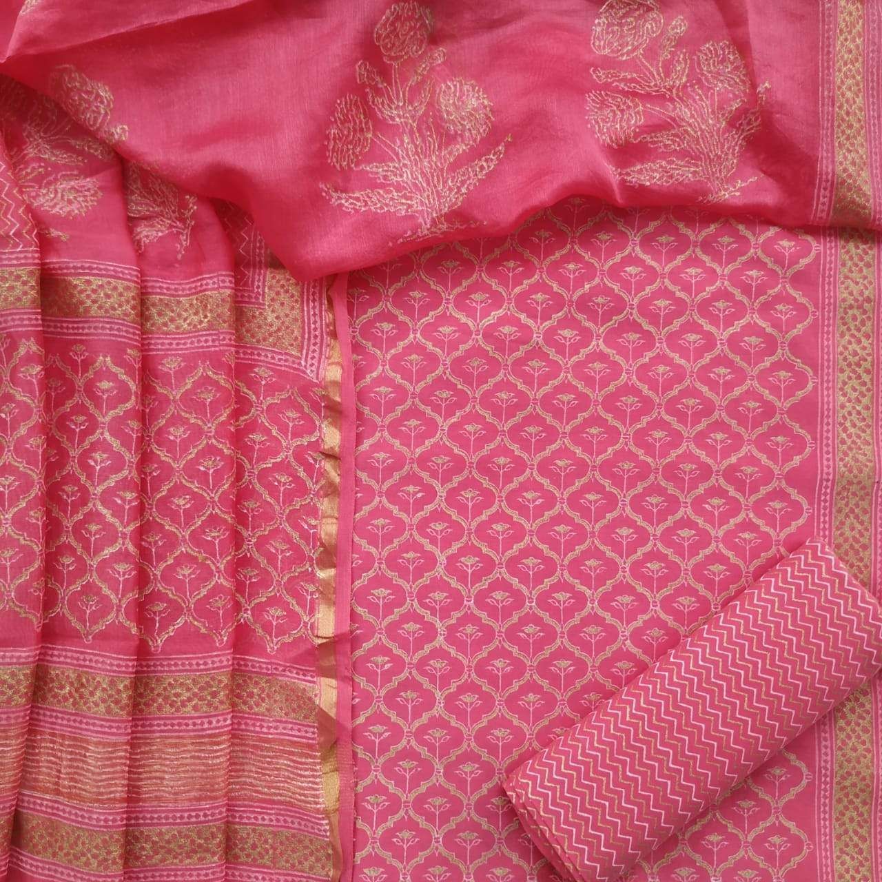 Traditional Block Print Chanderi Silk Suit set (CHA320)