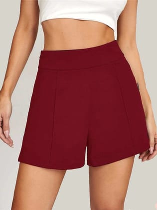 Women Maroon Loose Fit High-Rise Shorts