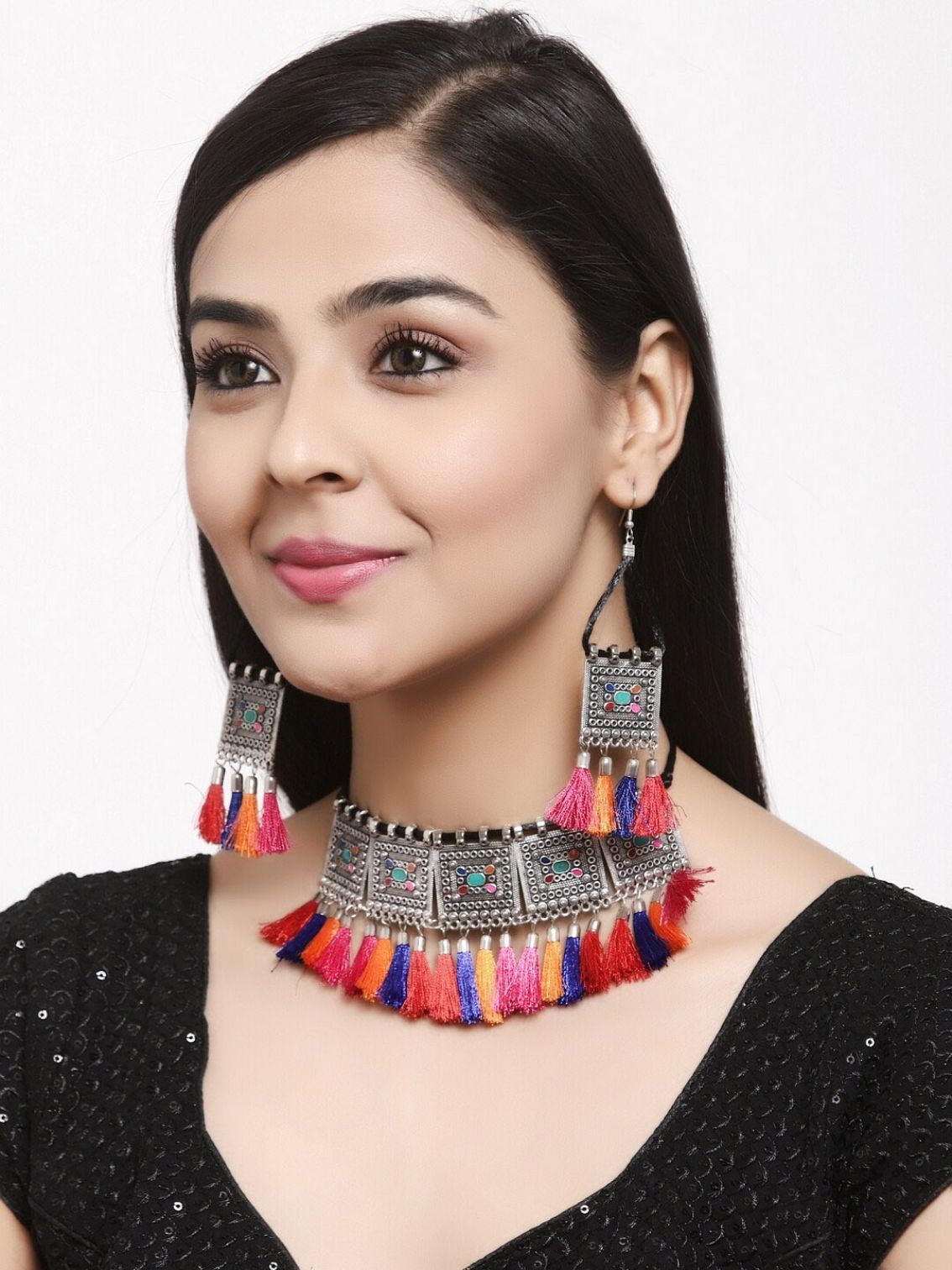 Pujvi Fashions Multicolor tessal Choker Necklace set