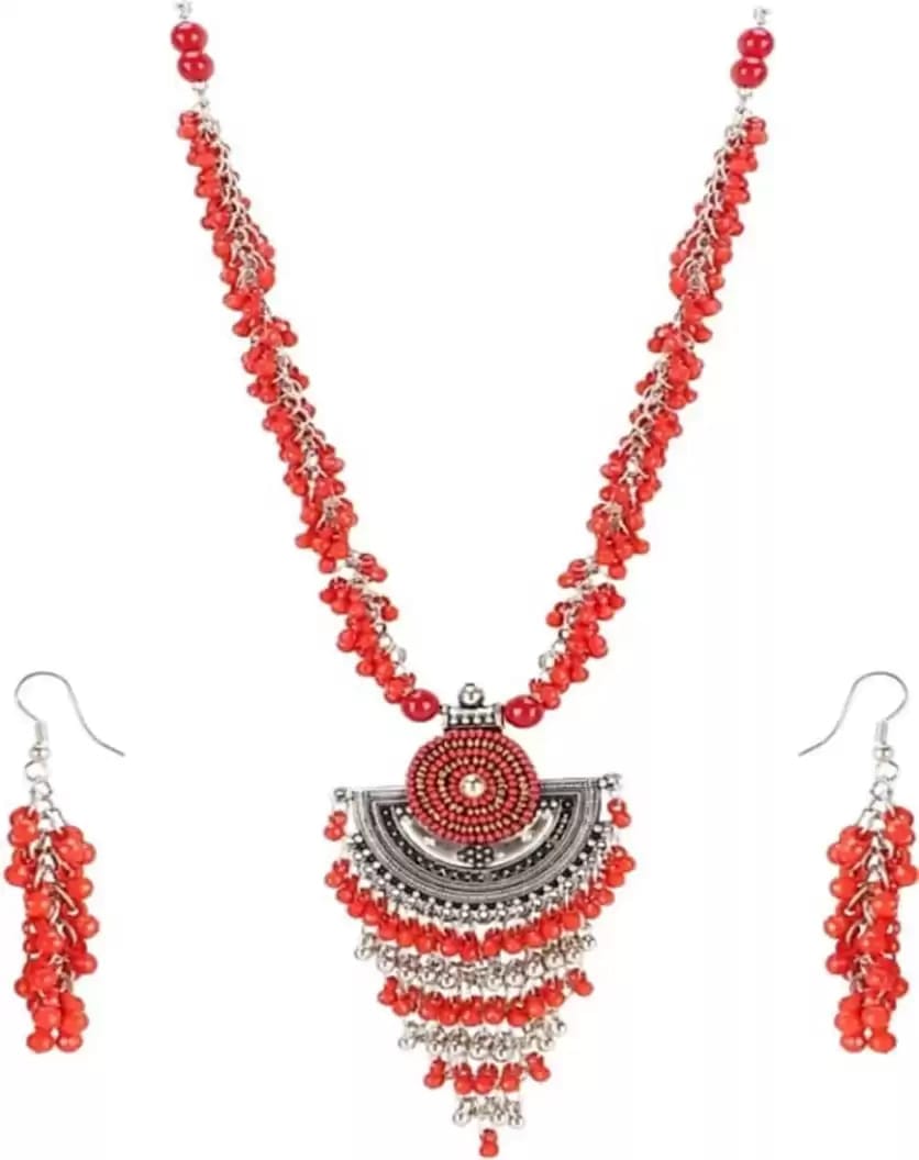 Pujvi Fashions Red Boho Bads Necklace set