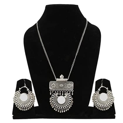 Pujvi Fashions Oxidised Mirror Long Pendant set