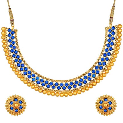 Pujvi Fashions Blue metalic Choker Necklace set