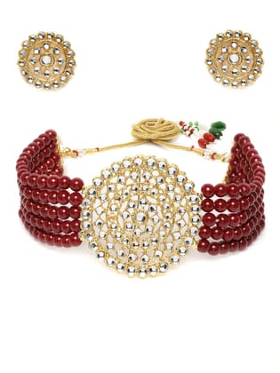 Pujvi Fashions Maroon Choker Necklace set