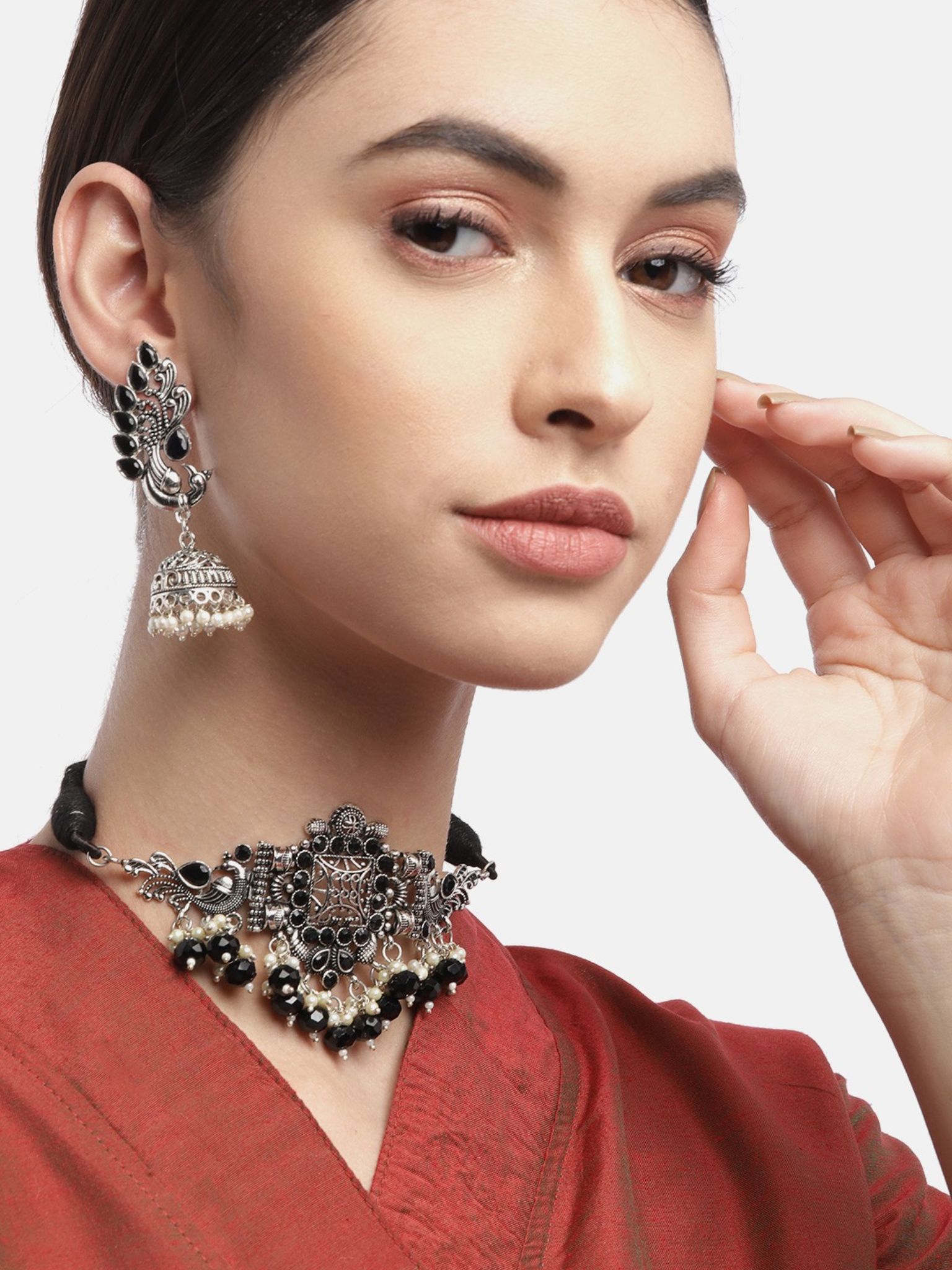 Pujvi Fashions Oxidised Square Jaali choker Necklace set