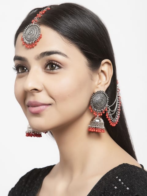 Buy Bindhani Women's Bahubali Jhumka Earrings With Hair Chain