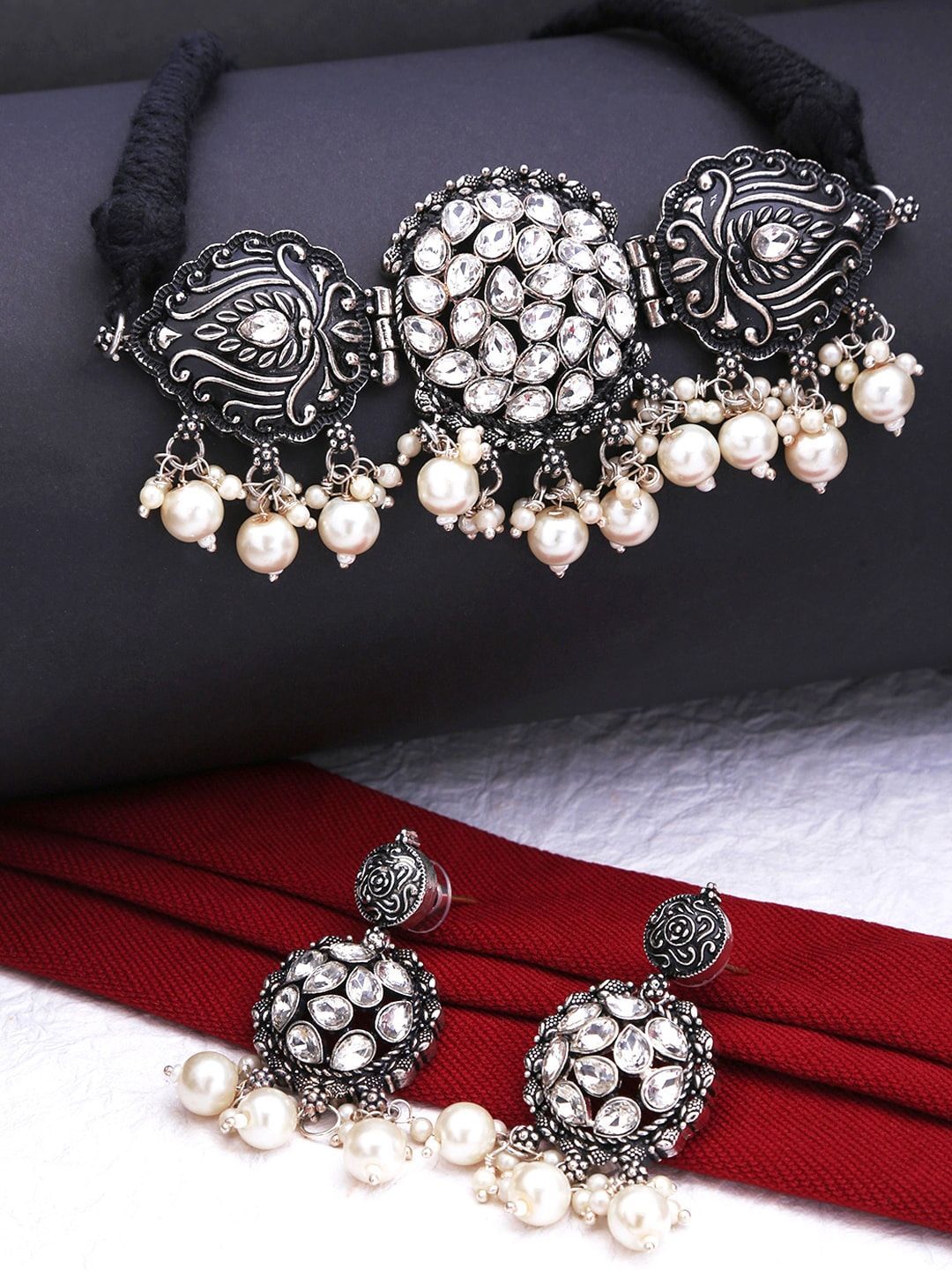 Pujvi Fashions Oxidised Kundan Choker Necklace set