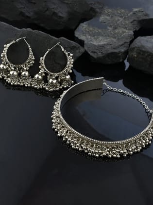 Pujvi Fashions Oxidised Choker Bali Necklace set