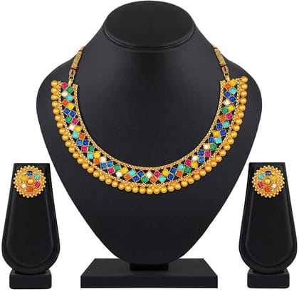 Pujvi Fashions Multicolor  Metalic Choker Necklace set