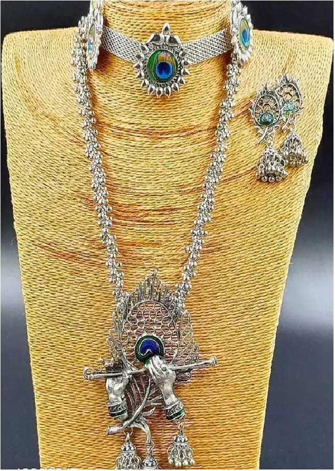 Pujvi Fashions Oxidised Kanha or Peacock Choker Necklace set