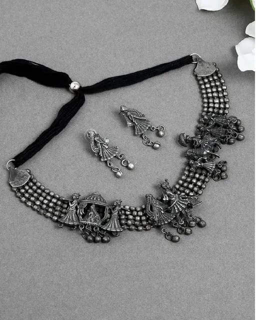 Pujvi Fashions Oxidised Barat Design Choker Necklace set