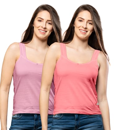 NRG Womens Cotton Assorted Colour Tank Top Half Slips ( Pack of 2 Pastol Pink - Peach ) L12 Camisole