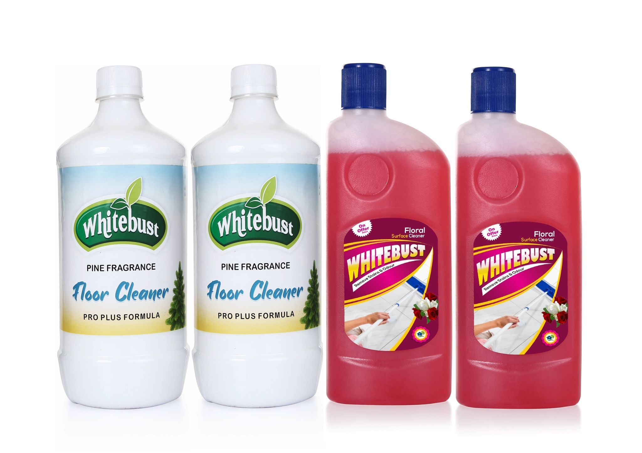 Whitebust Floor Cleaner Pine Phenyl (1ltrx2) & Floral (500mlx2) floor cleaner Pack of 4