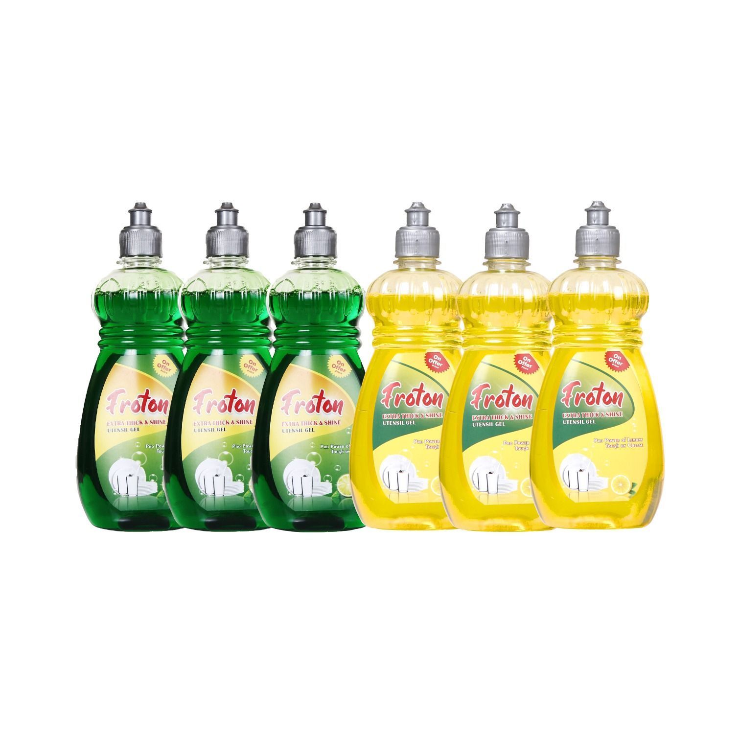 Froton Dishwash Liquid Yellow Lemon & Green Lemon 500ml Pack of 6