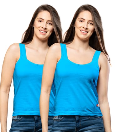 NRG Womens Cotton Assorted Colour Tank Top Half Slips ( Pack of 2 Light Blue - Light Blue ) L12 Camisole