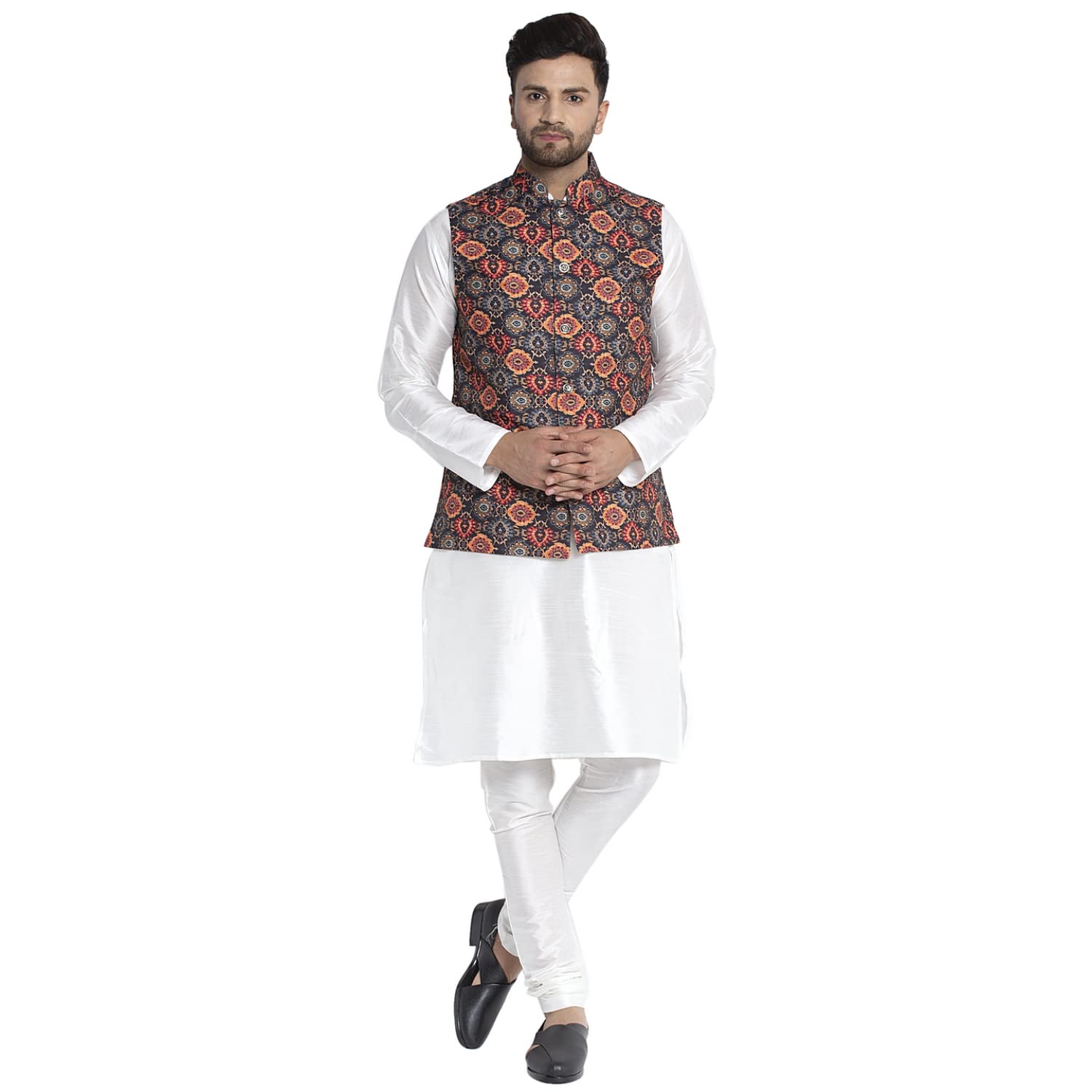 White Kurta with Black Modi Jacket 12005 - The Ethnic World