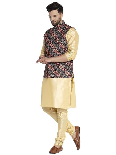 Buy Uri and MacKenzie Men's Cream Kurta Pyjama with Ethnic Nehru Jacket/Sherwani  (40, Golden II) at Amazon.in