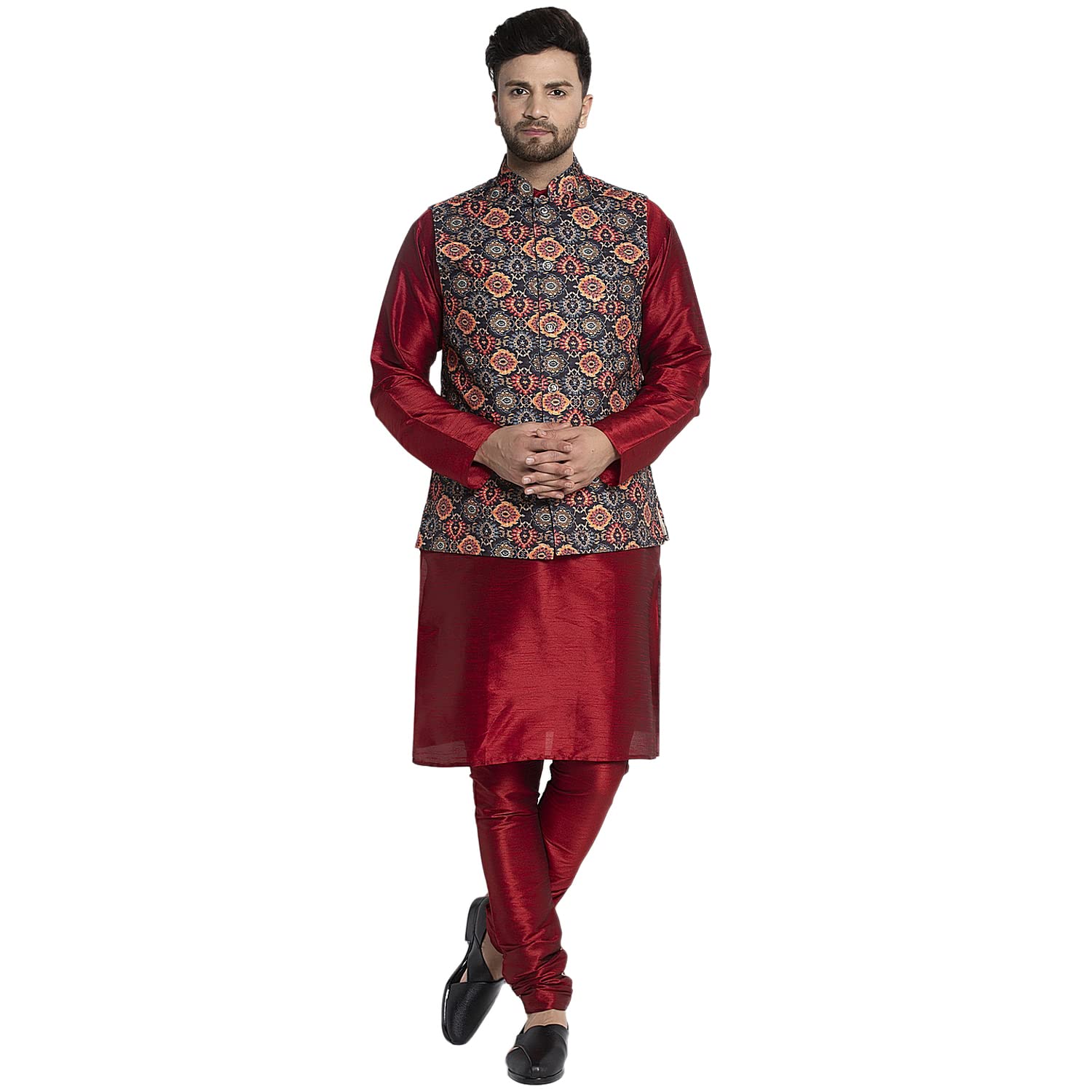 A Trending Design For A Luxury Mirror Work A Maroon Kurta, White pajama,  And A White Nehru jacket - Faisal Outfits ! Best Man's Clothing