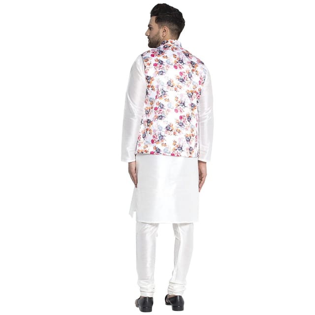 Stylish Multi-Color Nehru Jacket & White Kurta with Churidar – Armaan Ethnic