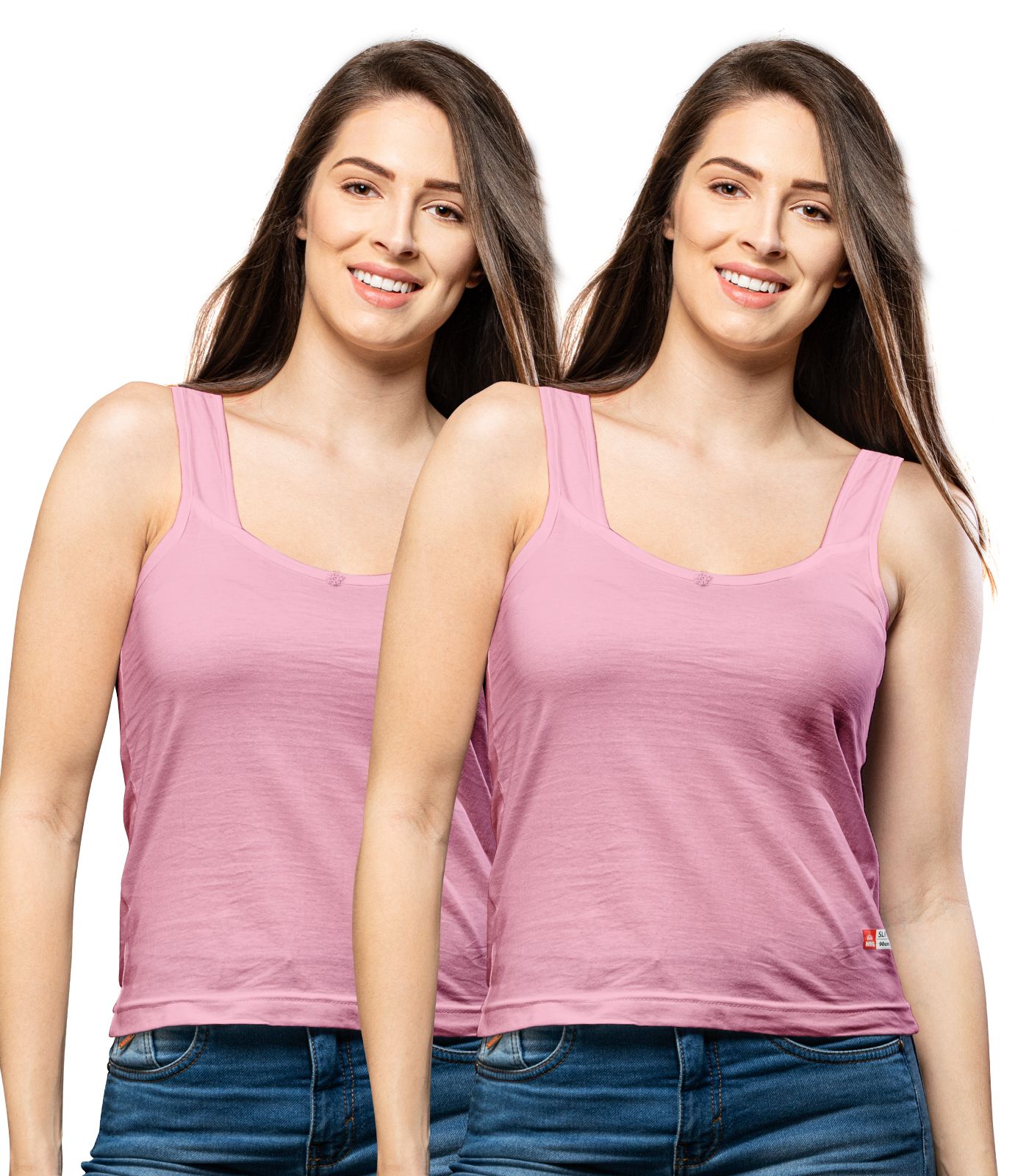 NRG Womens Cotton Assorted Colour Tank Top Half Slips ( Pack of 2 Pastol Pink - Pastol Pink ) L12 Camisole