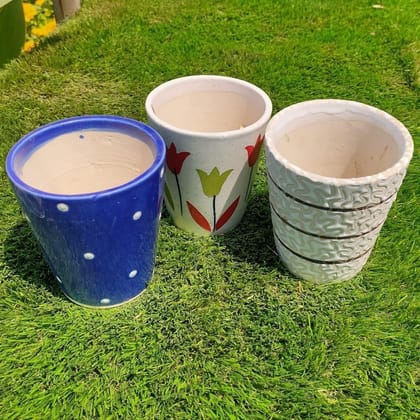 Set of 3 - 5 Inch Balti Designer Ceramic pot (any colour & design)